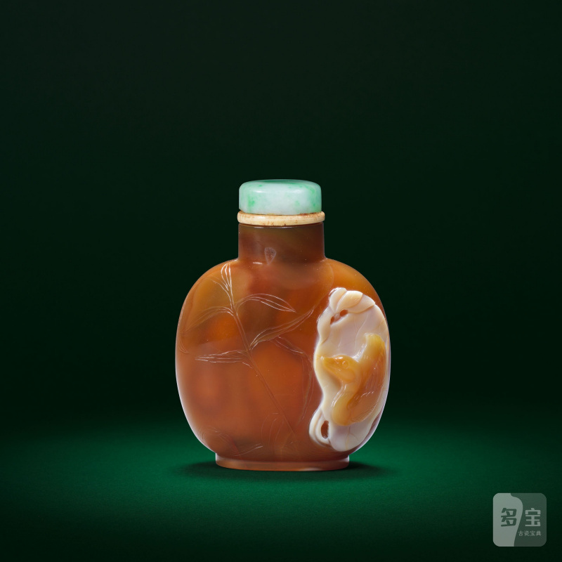 十八/十九世紀 瑪瑙巧雕花鳥紋鼻烟壺 | A CHALCEDONY AGATE 'PHOENIX AND DUCK' SNUFF BOTTLE - 图4